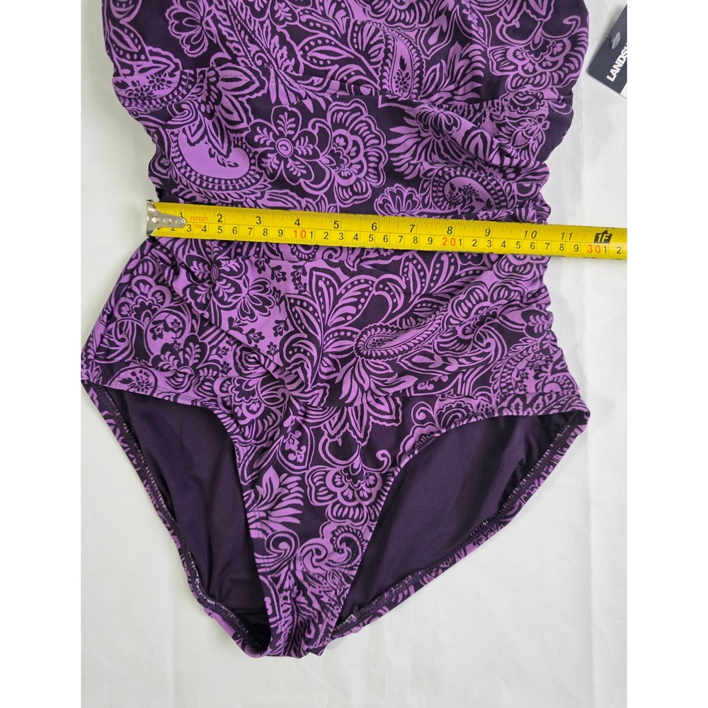 LandsEnd Purple Paisley One Piece Swimsuit UPF50 Ruched Hook Back XS 1956311 NWT - Picture 8 of 16